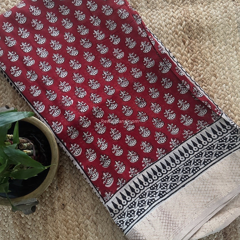 Maheshwari Maroon Bagh Print Small Border Saree MTBS101