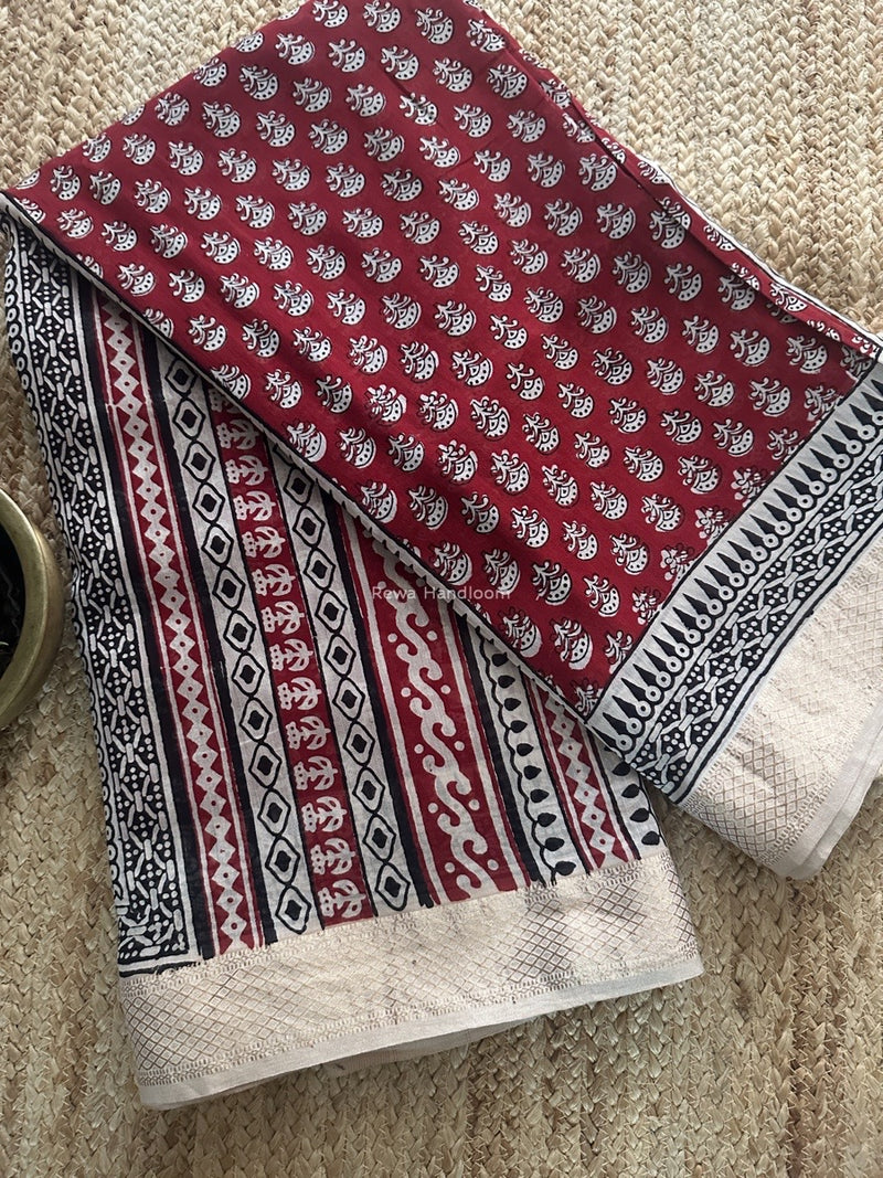 Maheshwari Bagh Print Small Border Saree
