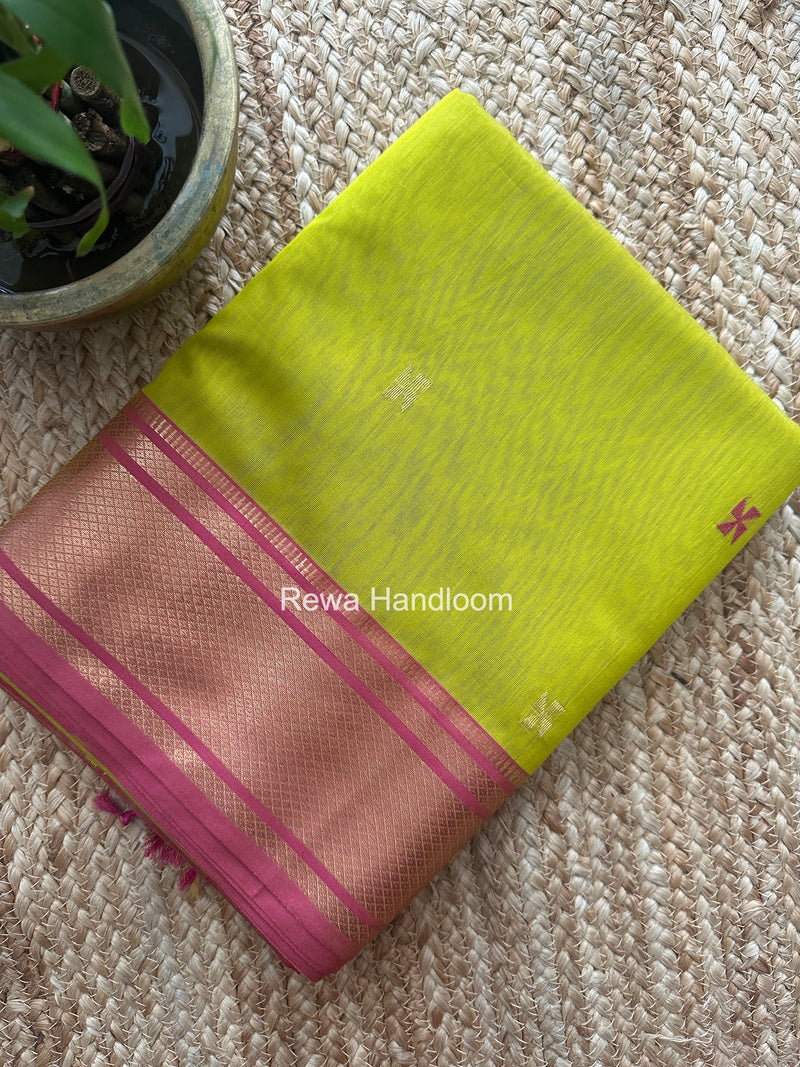 Maheshwari Yellow Swastika Butti Saree SW065