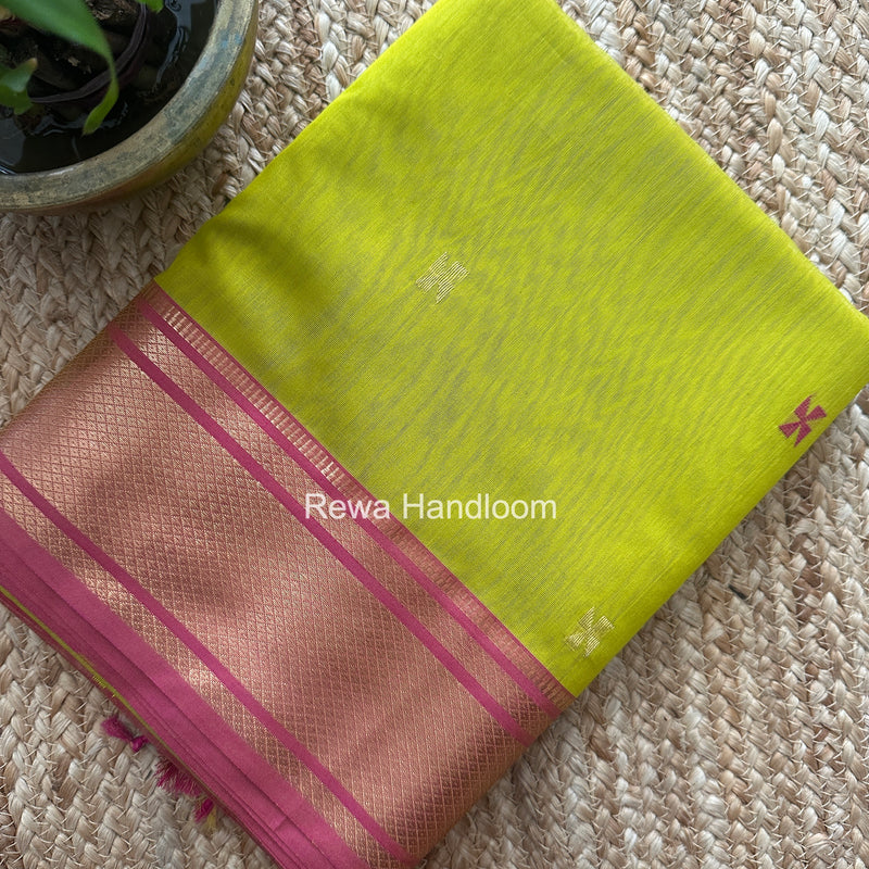 Maheshwari Yellow Swastika Butti Saree SW065