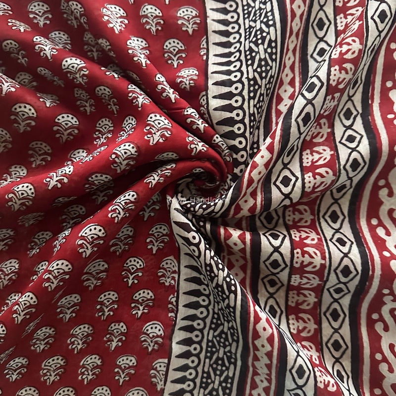 Maheshwari Maroon Bagh Print Small Border Saree MTBS101
