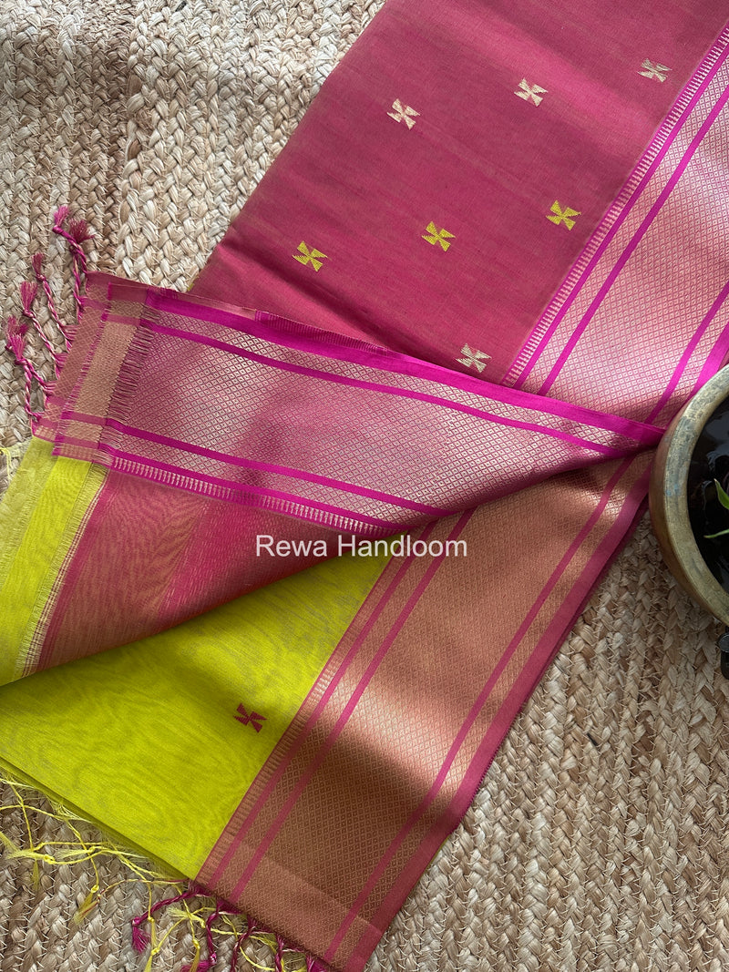 Maheshwari Yellow Swastika Butti Saree SW065