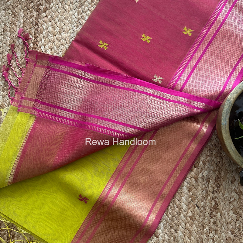 Maheshwari Yellow Swastika Butti Saree SW065