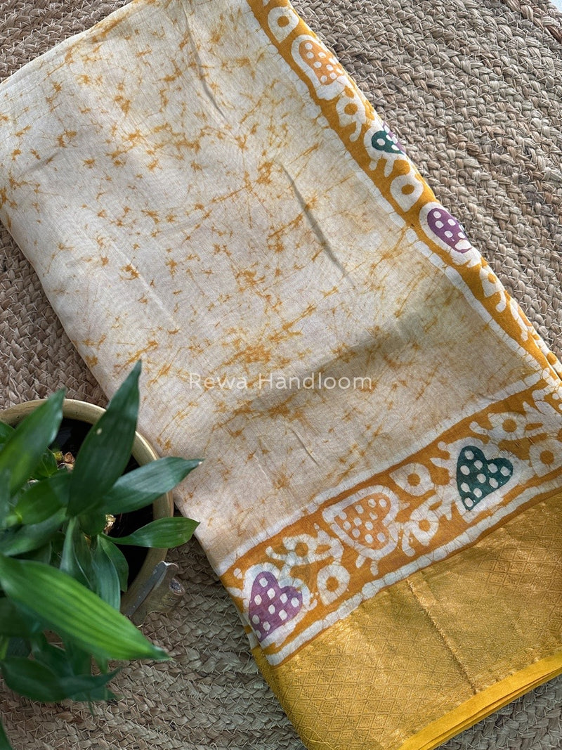 Maheshwari Yellow Batik Indonesian Print Saree MBSS08