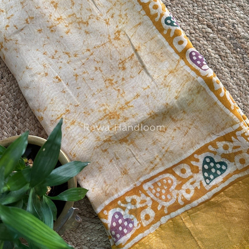 Maheshwari Yellow Batik Indonesian Print Saree MBSS08