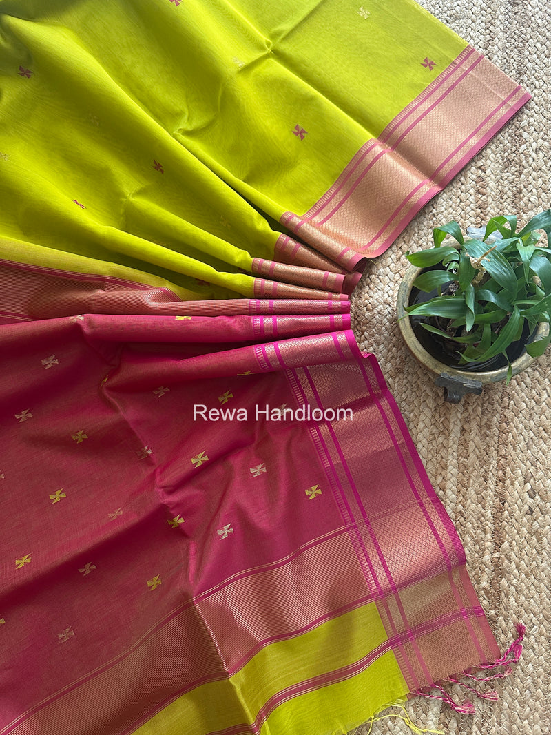 Maheshwari Yellow Swastika Butti Saree SW065