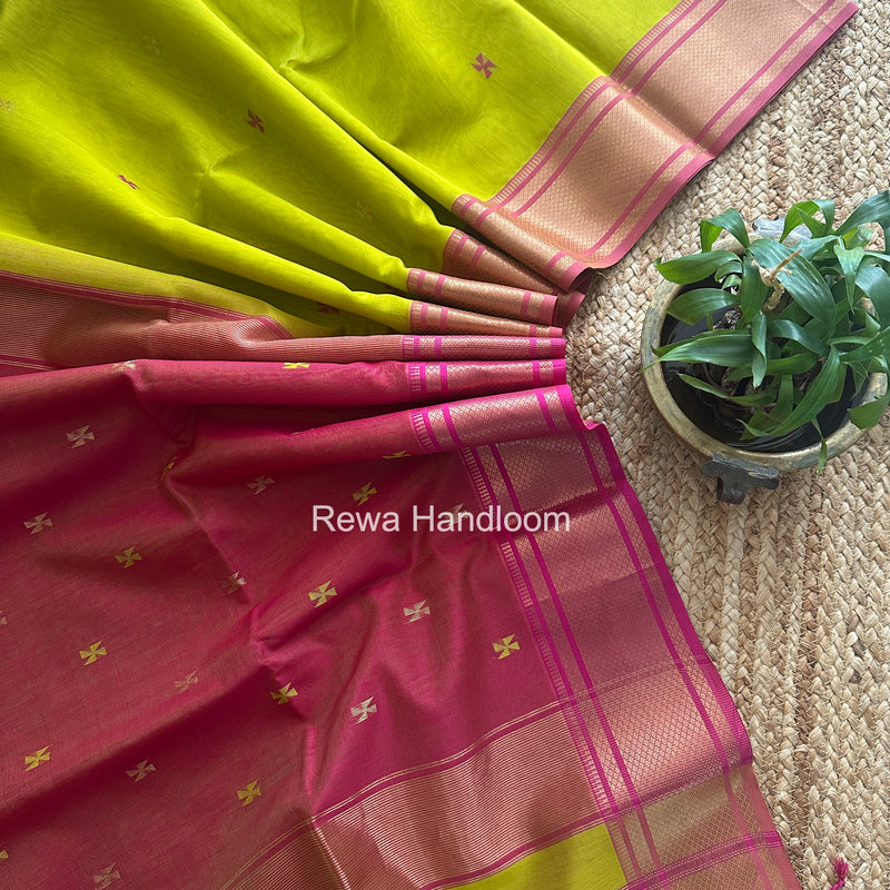 Maheshwari Yellow Swastika Butti Saree SW065