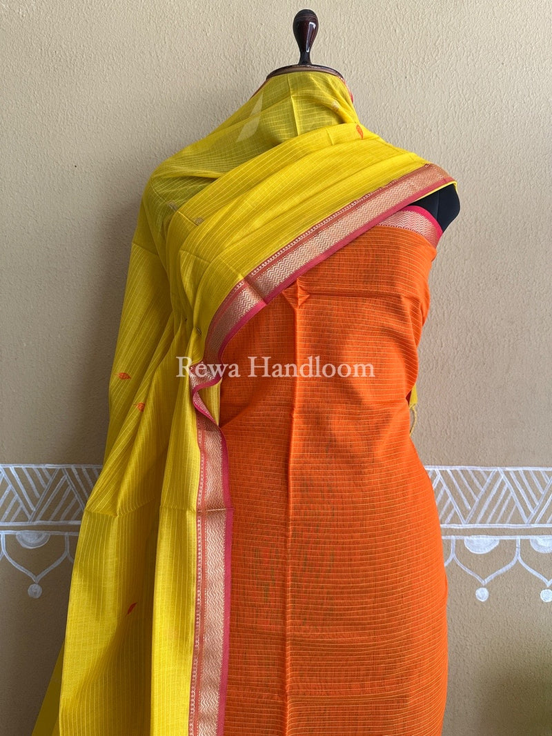Maheshwari Orange-Mustard Yellow Motifs Top-Dupatta Set PST0112