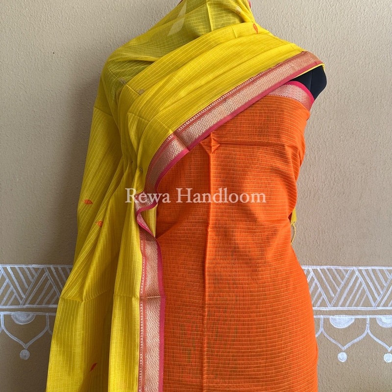 Maheshwari Orange-Mustard Yellow Motifs Top-Dupatta Set PST0112