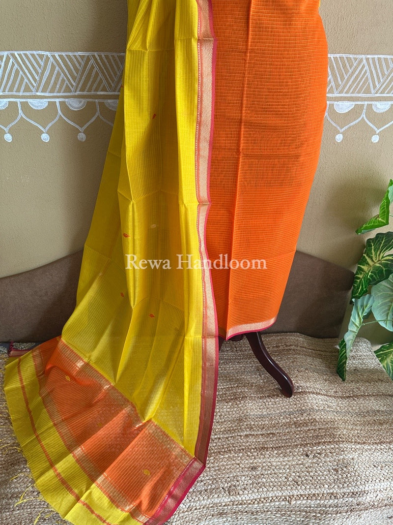 Maheshwari Orange-Mustard Yellow Motifs Top-Dupatta Set PST0112