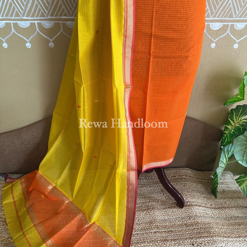 Maheshwari Orange-Mustard Yellow Motifs Top-Dupatta Set PST0112