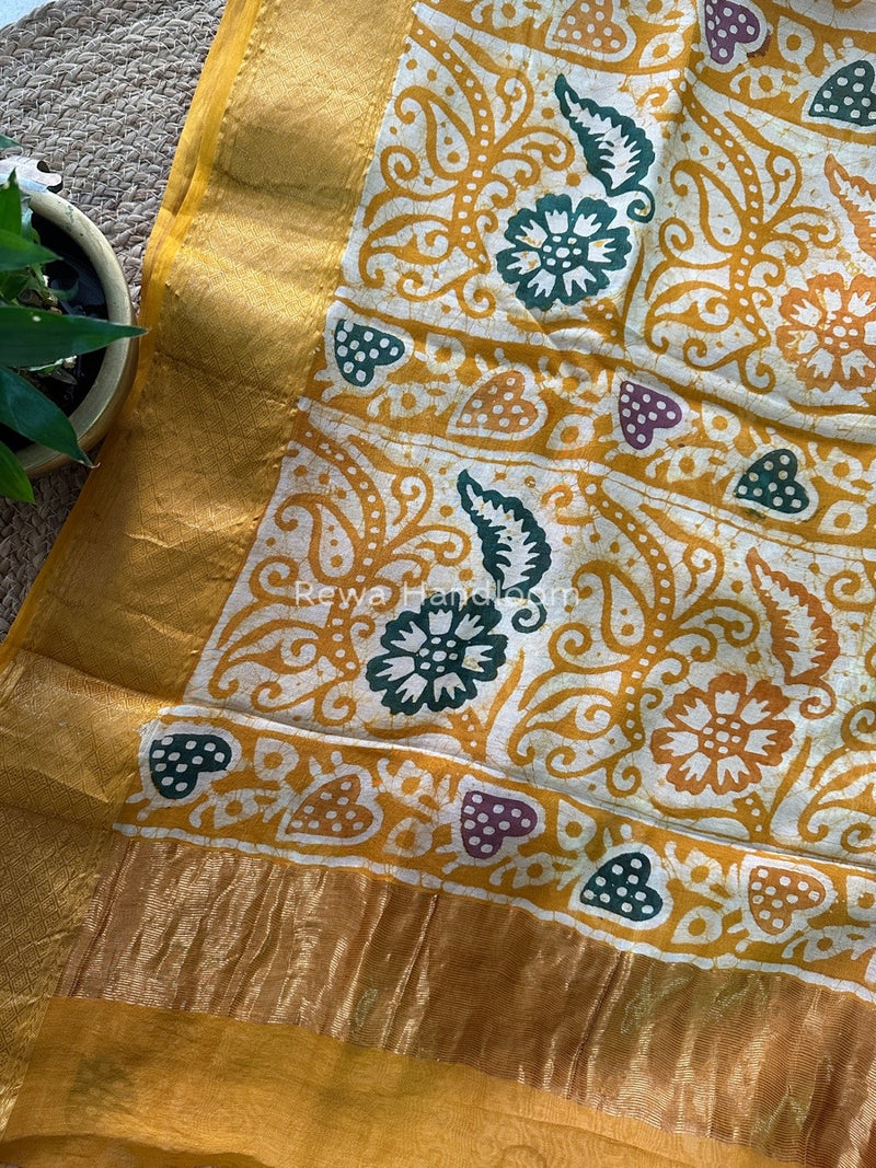Maheshwari Yellow Batik Indonesian Print Saree MBSS08