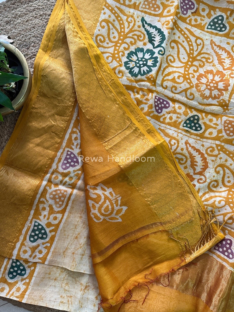 Maheshwari Yellow Batik Indonesian Print Saree MBSS08