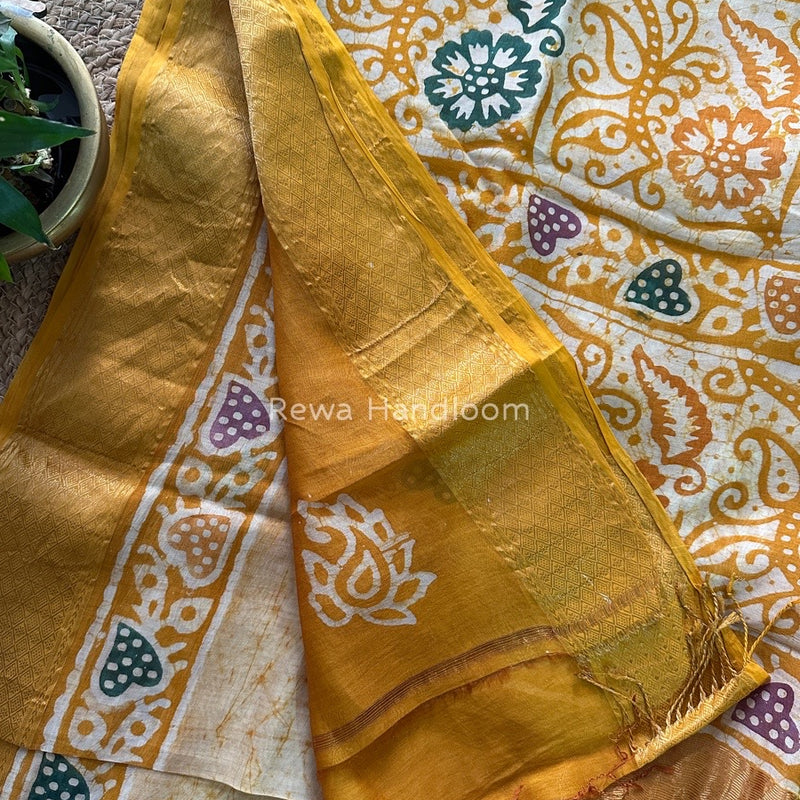 Maheshwari Yellow Batik Indonesian Print Saree MBSS08
