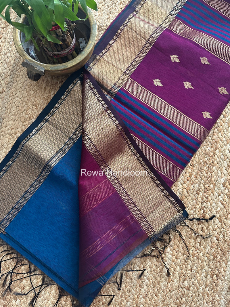 Morpankhi Butta Pallu Zari Border Saree Maheshwari Saree BTPS079