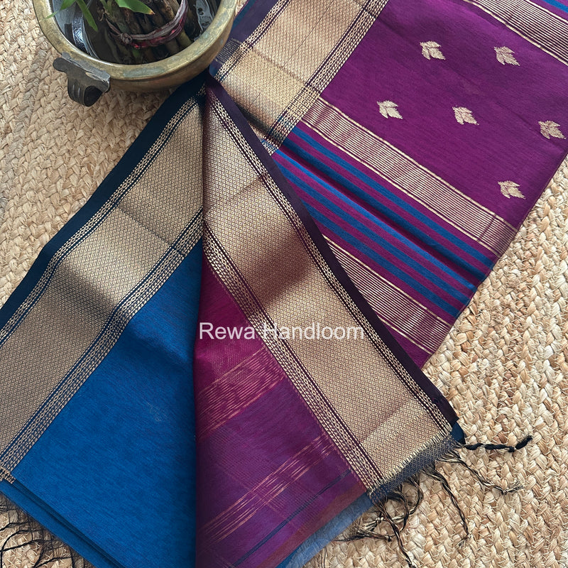 Morpankhi Butta Pallu Zari Border Saree Maheshwari Saree BTPS079