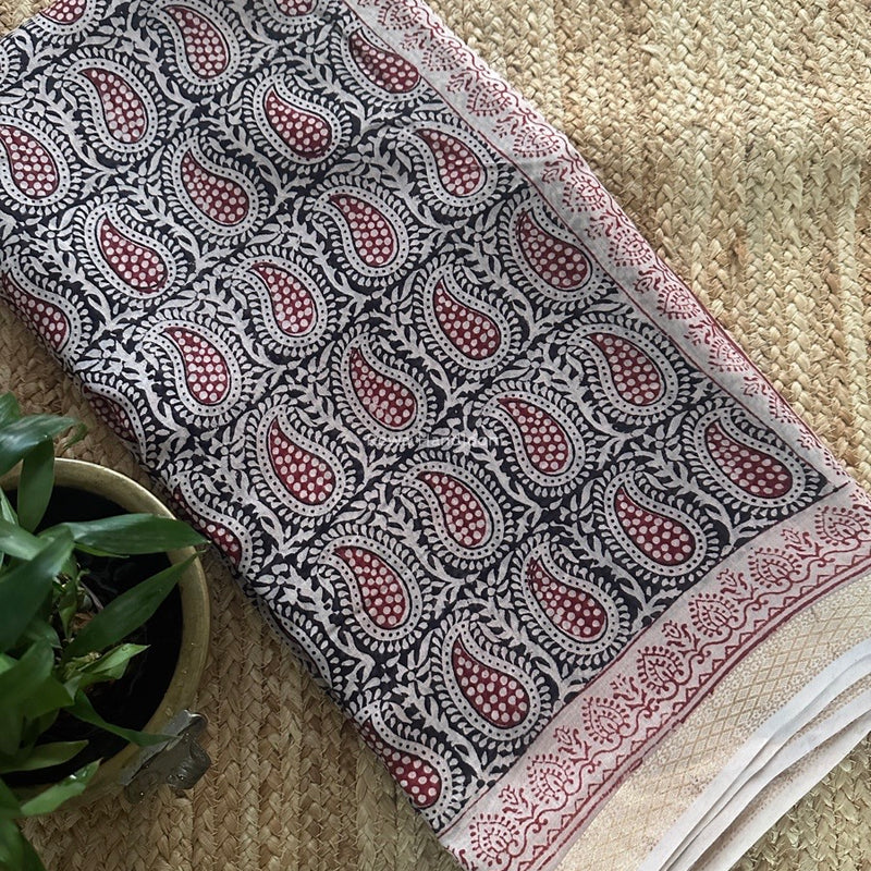 Maheshwari Beige Bagh Print Small Border Saree MTBS105