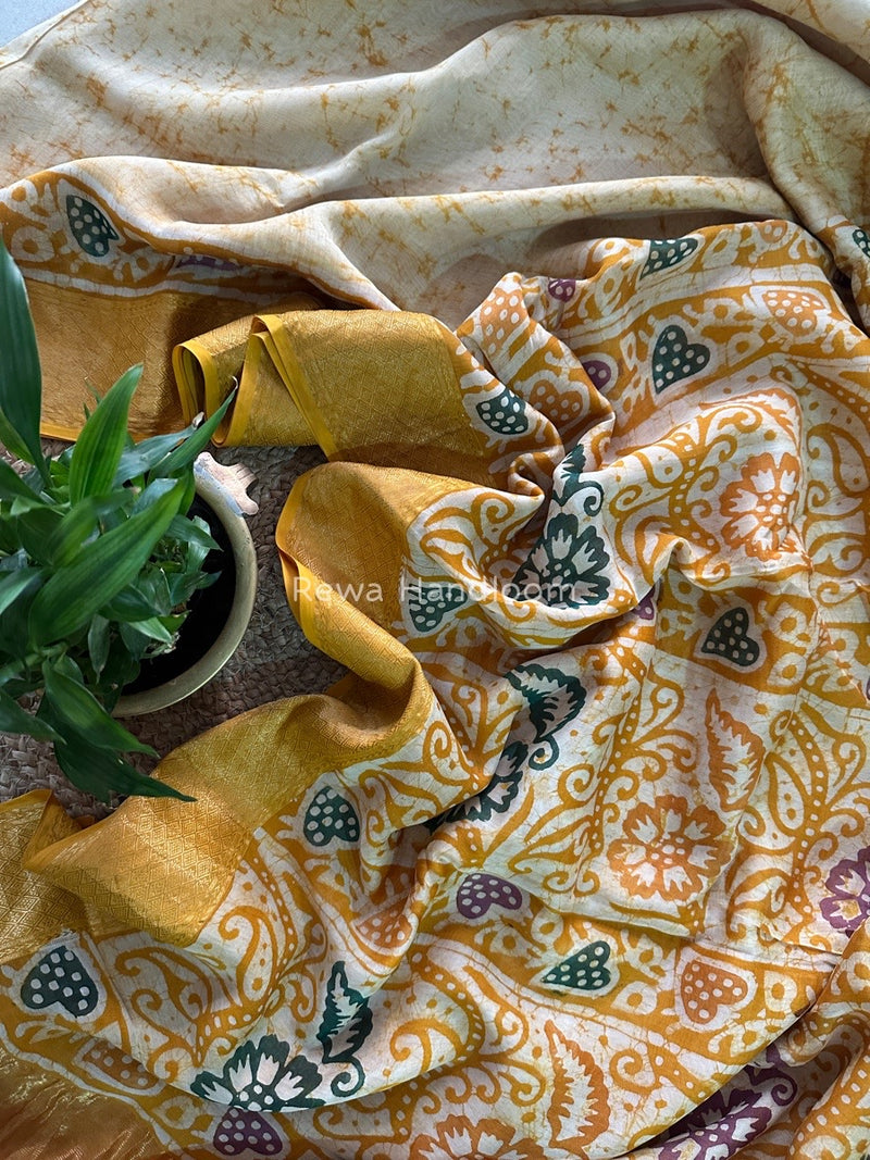Maheshwari Yellow Batik Indonesian Print Saree MBSS08