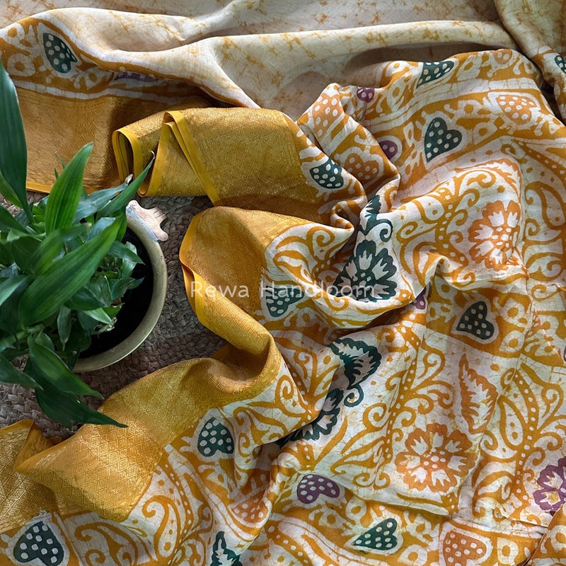 Maheshwari Yellow Batik Indonesian Print Saree MBSS08