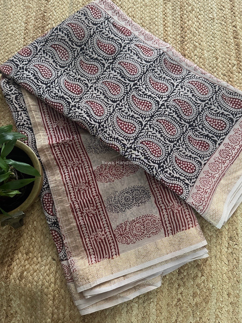 Maheshwari Bagh Print Small Border Saree