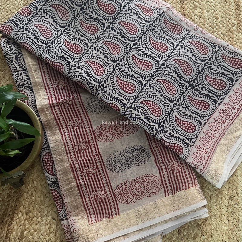Maheshwari Bagh Print Small Border Saree