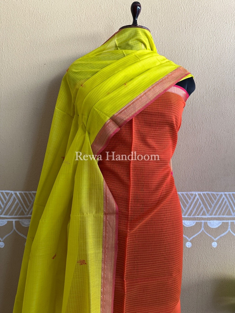 Maheshwari Rust Orange-Yellow Motifs Top-Dupatta Set PST0107