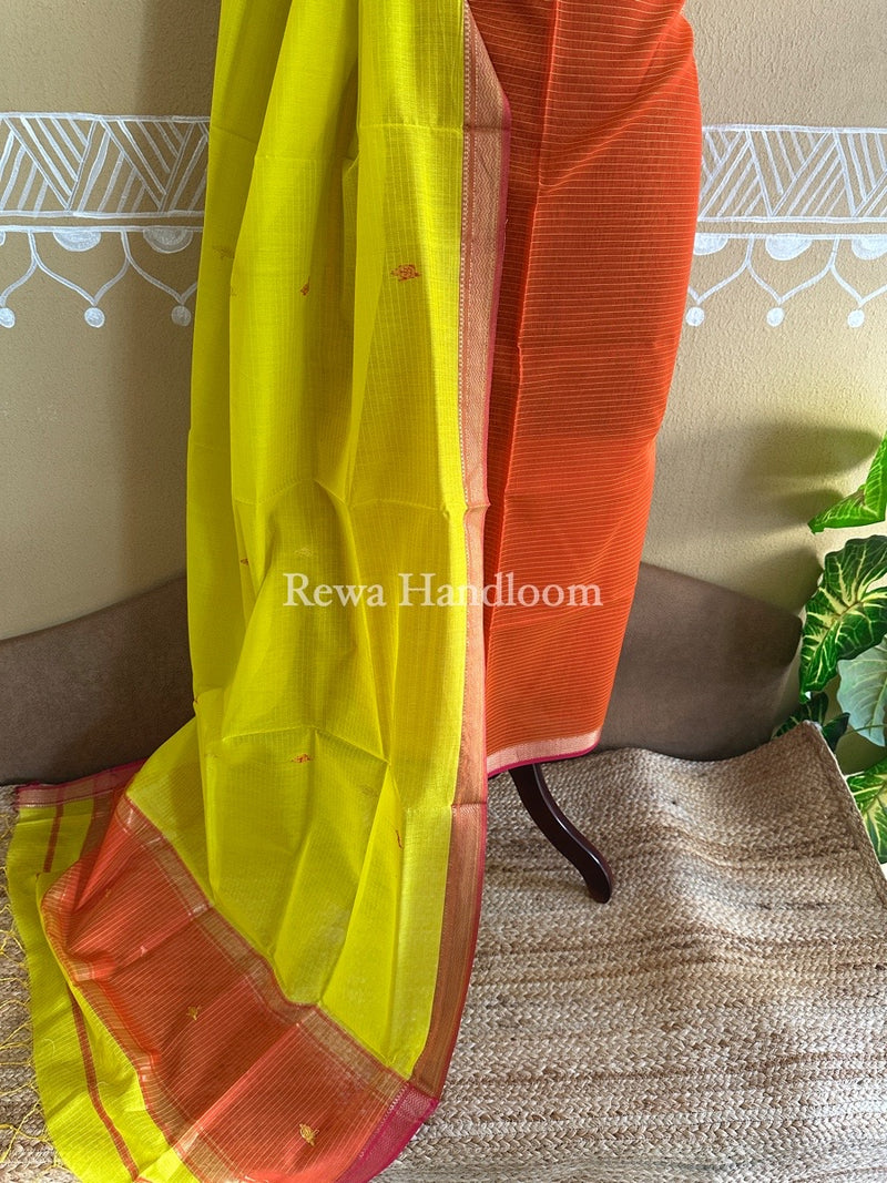 Maheshwari Rust Orange-Yellow Motifs Top-Dupatta Set PST0107