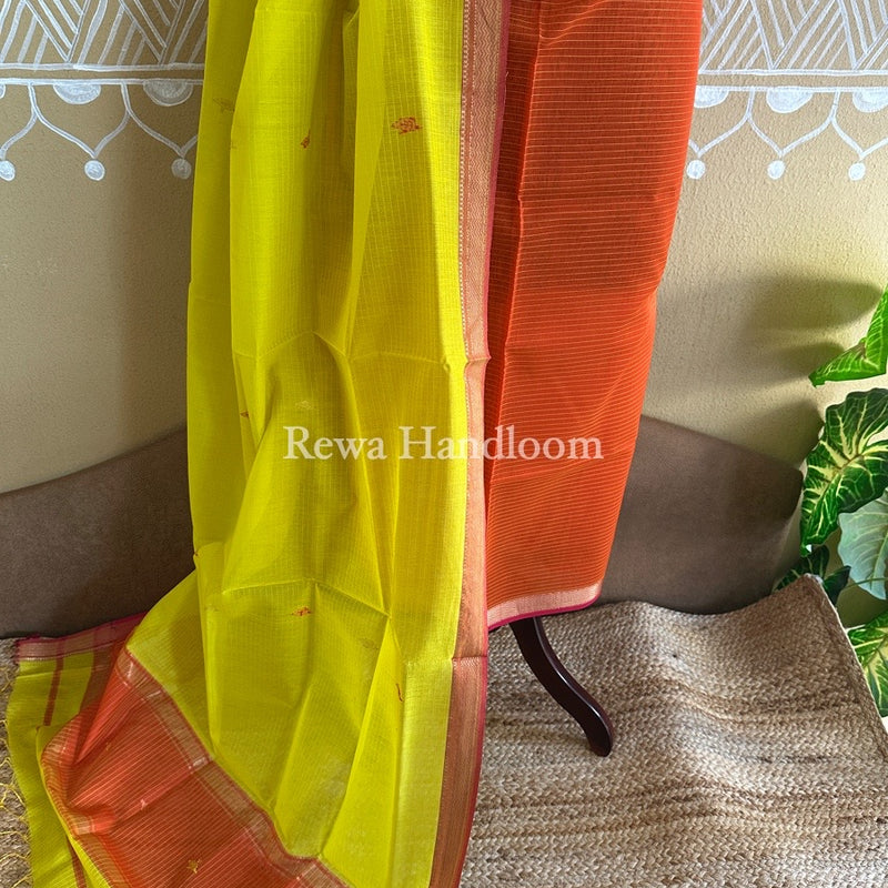 Maheshwari Rust Orange-Yellow Motifs Top-Dupatta Set PST0107