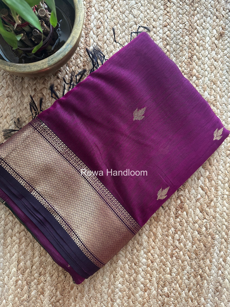 Purple Butta Pallu Zari Border Saree Maheshwari Saree BTPS081