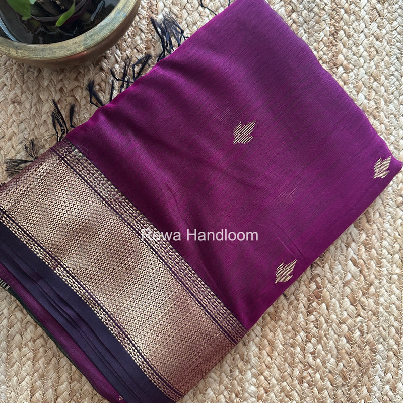 Purple Butta Pallu Zari Border Saree Maheshwari Saree BTPS081
