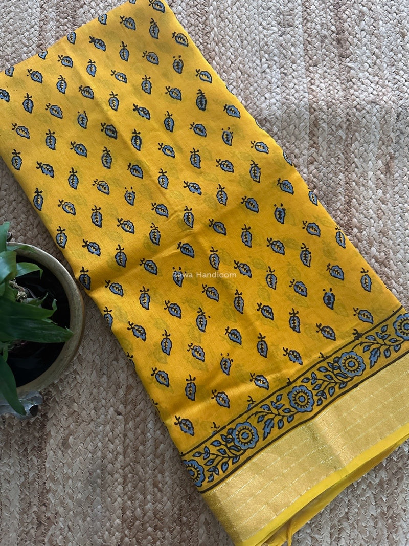Maheshwari Yellow Bagh Print Small Border Saree MTBS104