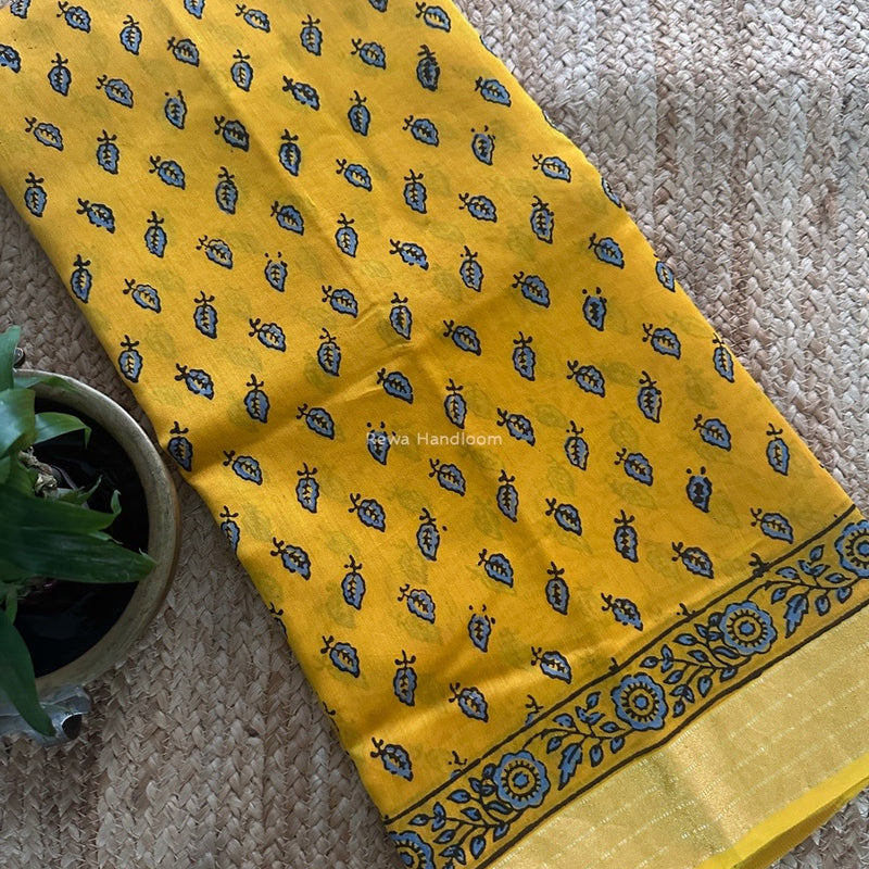 Maheshwari Yellow Bagh Print Small Border Saree MTBS104