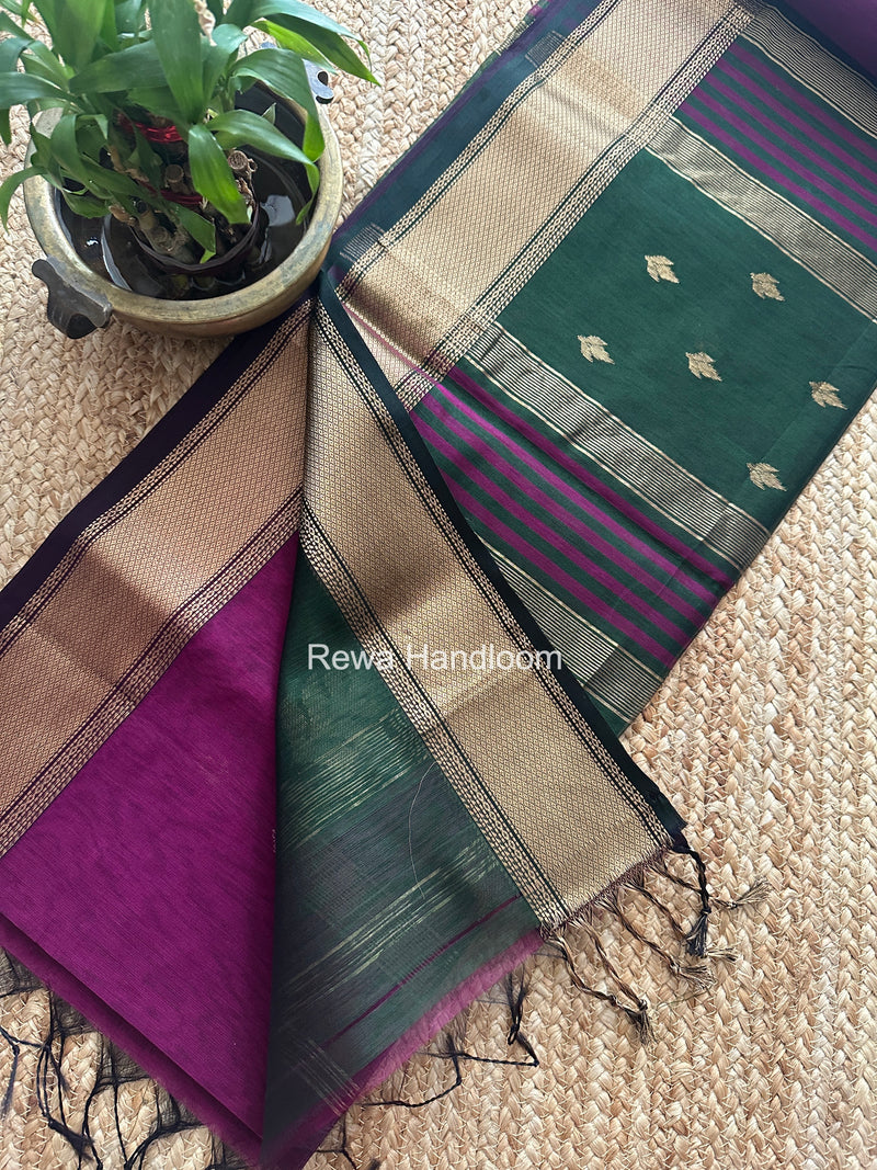 Purple Butta Pallu Zari Border Saree Maheshwari Saree BTPS081