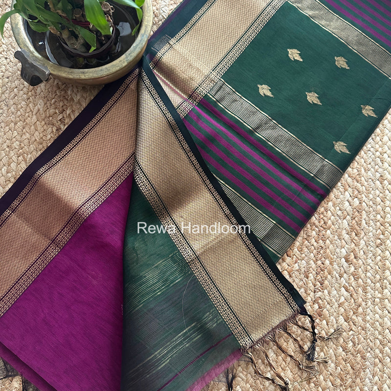 Purple Butta Pallu Zari Border Saree Maheshwari Saree BTPS081