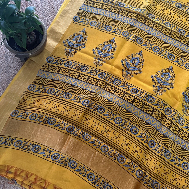 Maheshwari Yellow Bagh Print Small Border Saree MTBS104