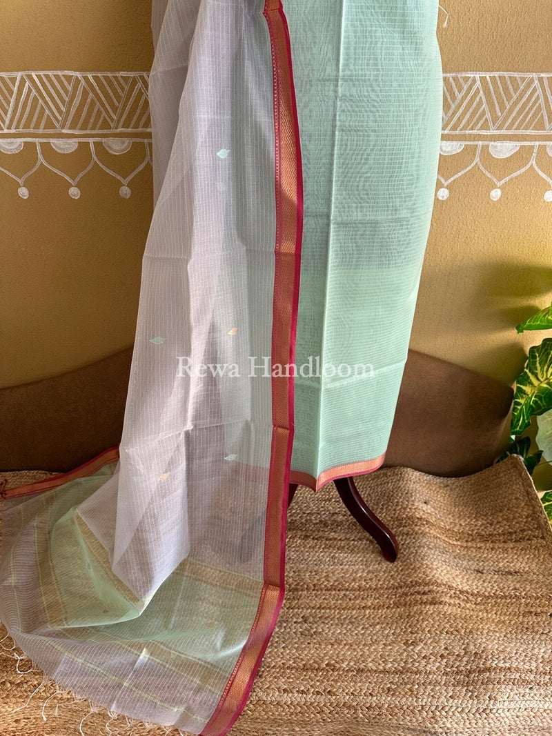 Maheshwari Light Green-Grey Motifs Top-Dupatta Set PST0110