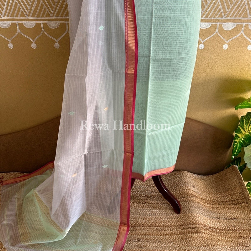 Maheshwari Light Green-Grey Motifs Top-Dupatta Set PST0110