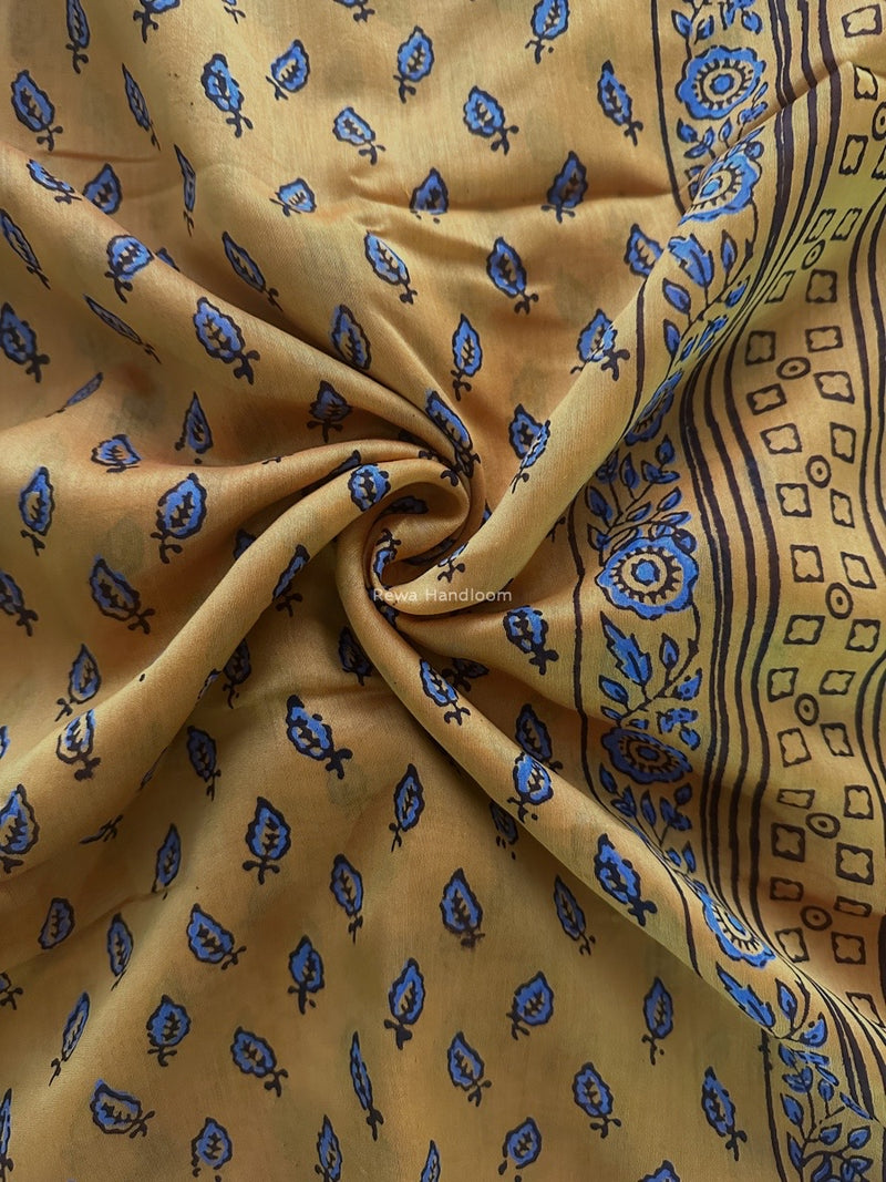 Maheshwari Yellow Bagh Print Small Border Saree MTBS104