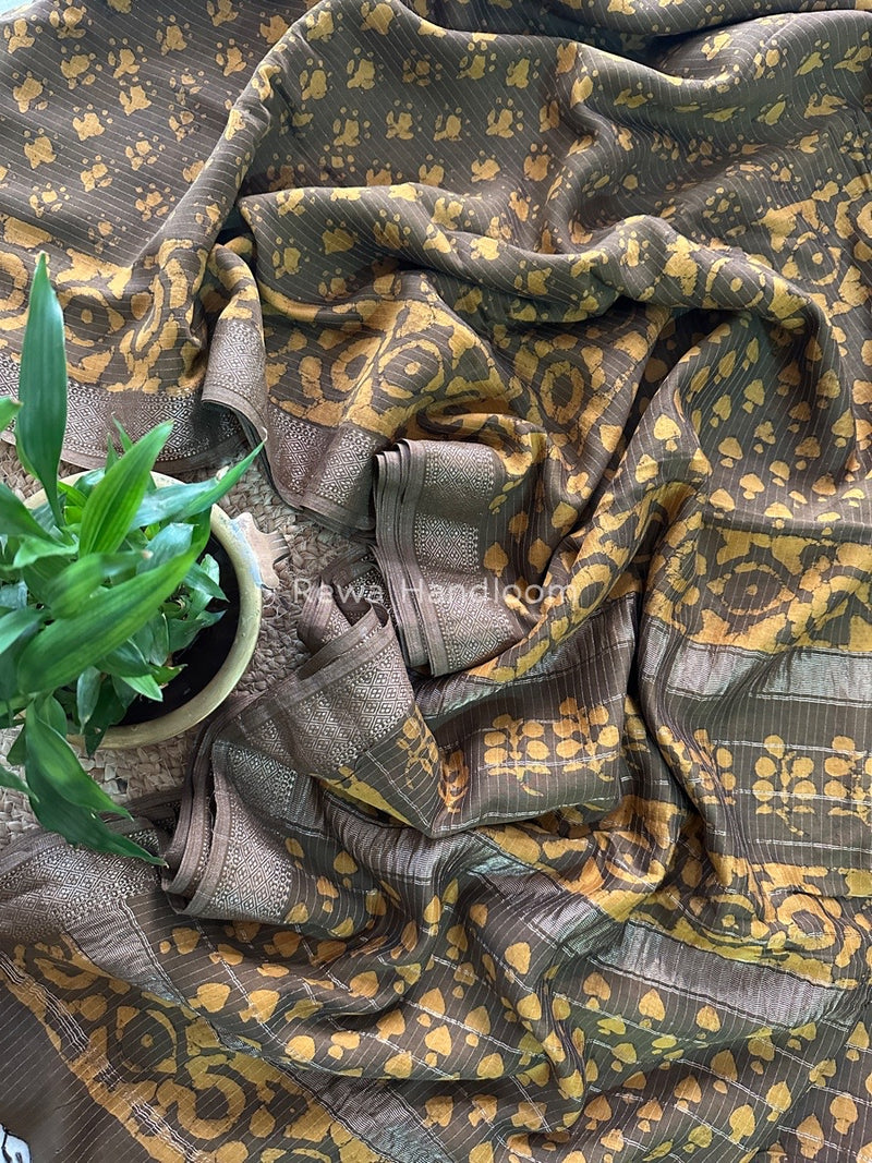 Tobacco Dabu Kashish Print Saree DKS02
