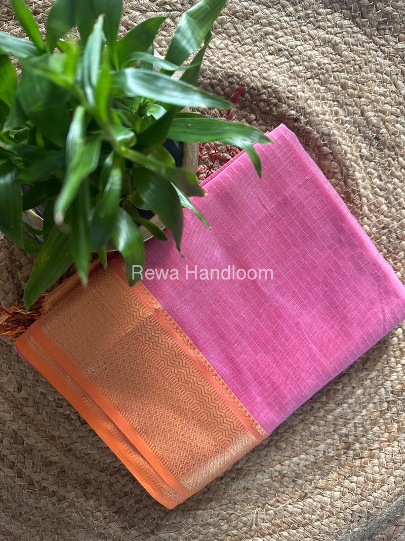 Maheshwari Pink Zari Linning Saree GL070
