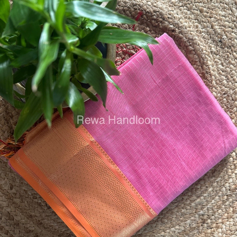 Maheshwari Pink Zari Linning Saree GL070