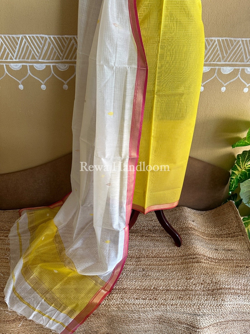 Maheshwari Yellow-White Motifs Top-Dupatta Set PST0111