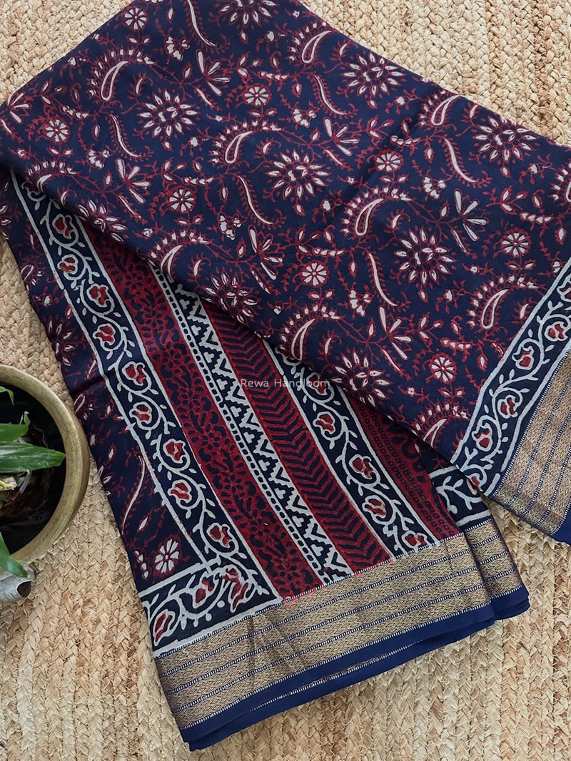 Maheshwari Bagh Print Small Border Saree
