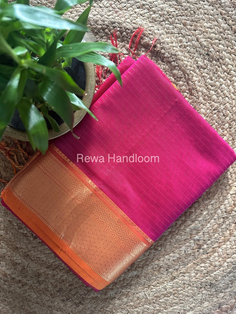 Maheshwari Rani Pink Zari Linning Saree GL068