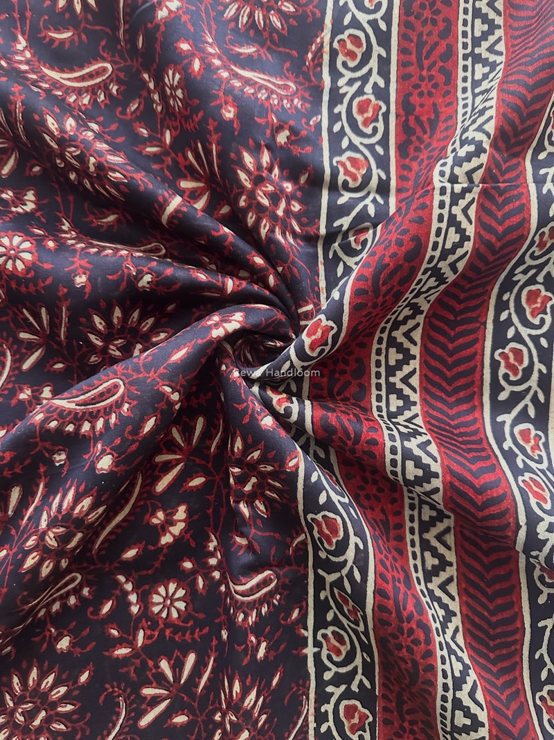 Maheshwari Navy Blue Bagh Print Small Border Saree MTBS123