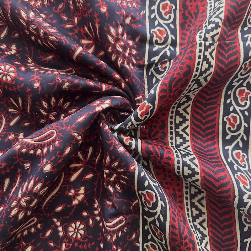 Maheshwari Navy Blue Bagh Print Small Border Saree MTBS123