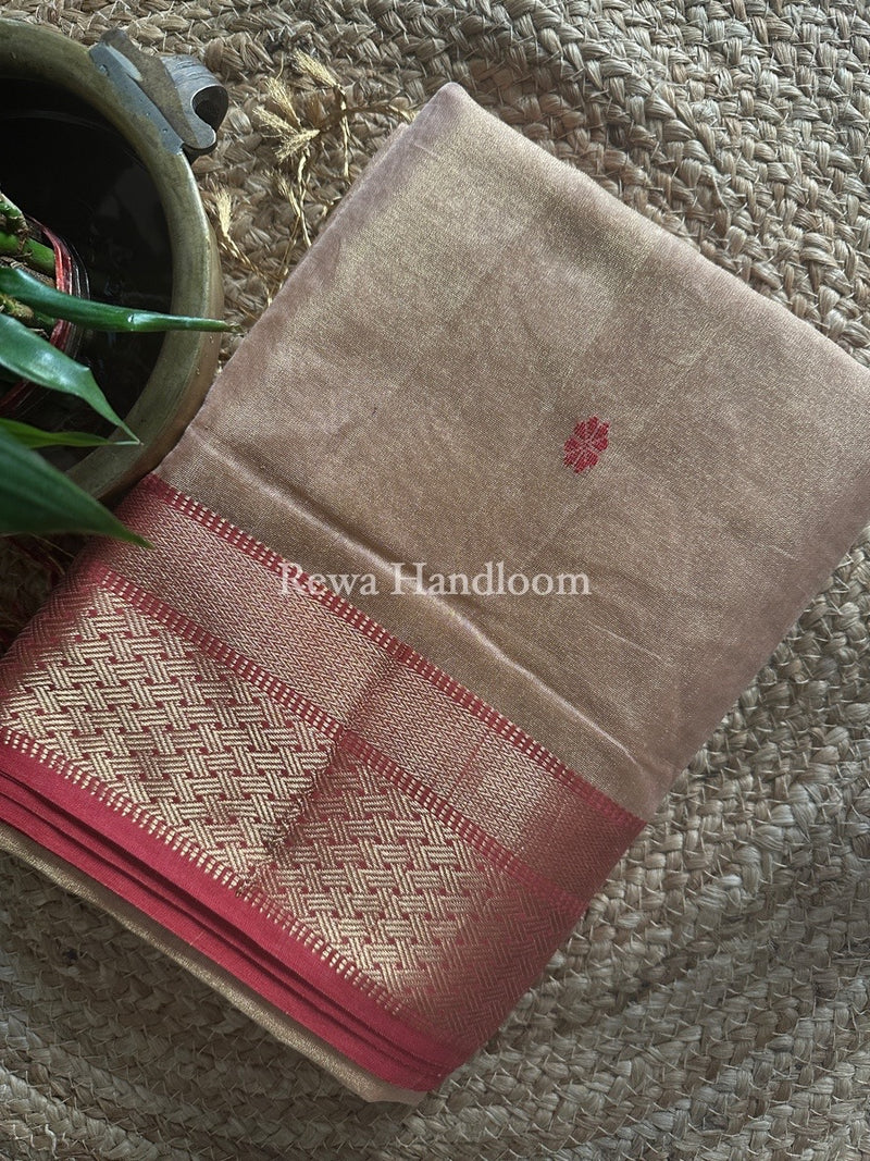 Maheshwari Light Peach Tissue Butti Saree TBBS025