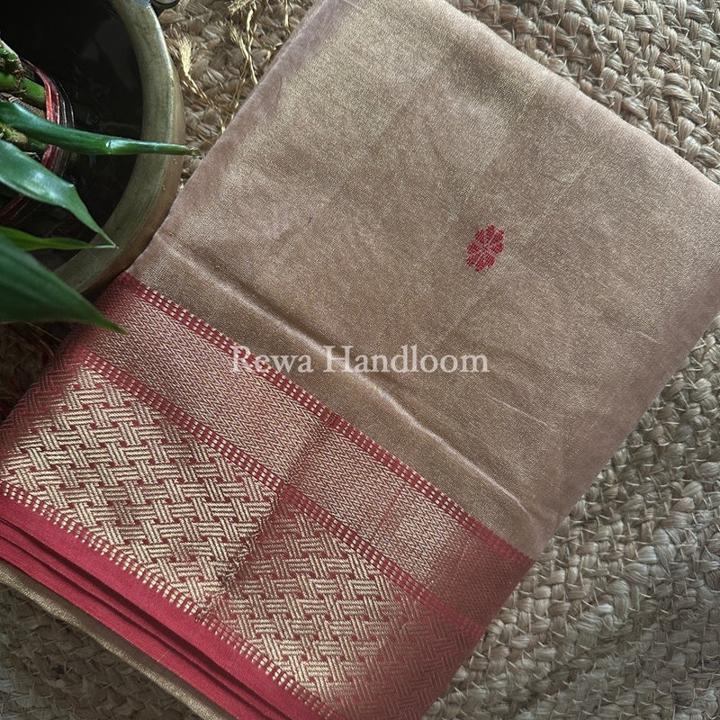 Maheshwari Light Peach Tissue Butti Saree TBBS025