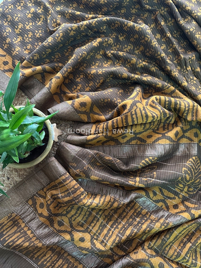 Tobacco Dabu Kashish Print Saree DKS04
