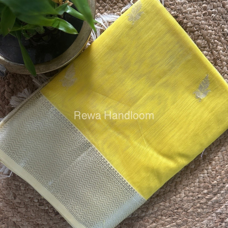 Maheshwari Yellow Silver Butti Saree SGSB014